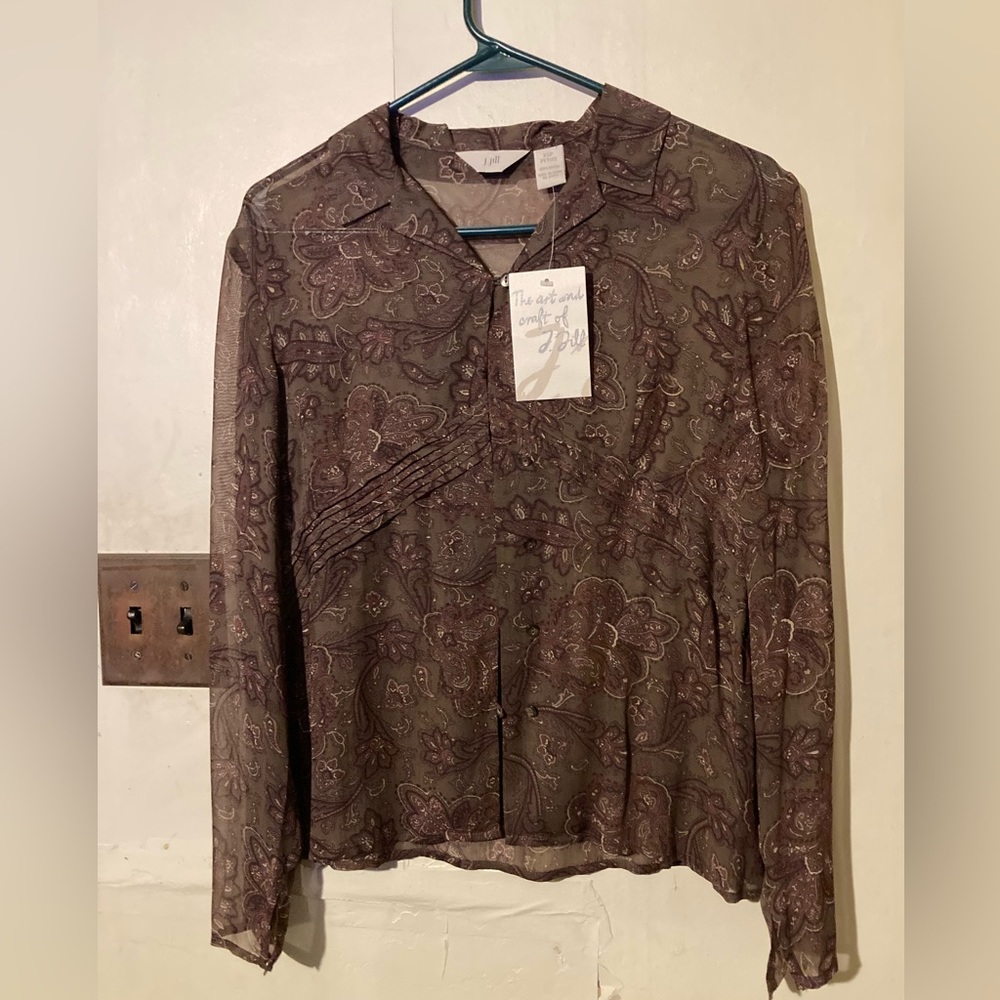 NWT J. Jill Long Sleeve Blouse, size PXS, in Shale Multi Floral & Paisley Print